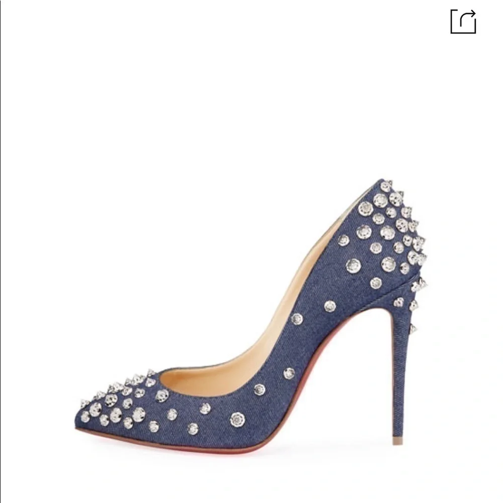 Louboutin Aimantaclou Studded Blue Denim Pumps Heels Size 39